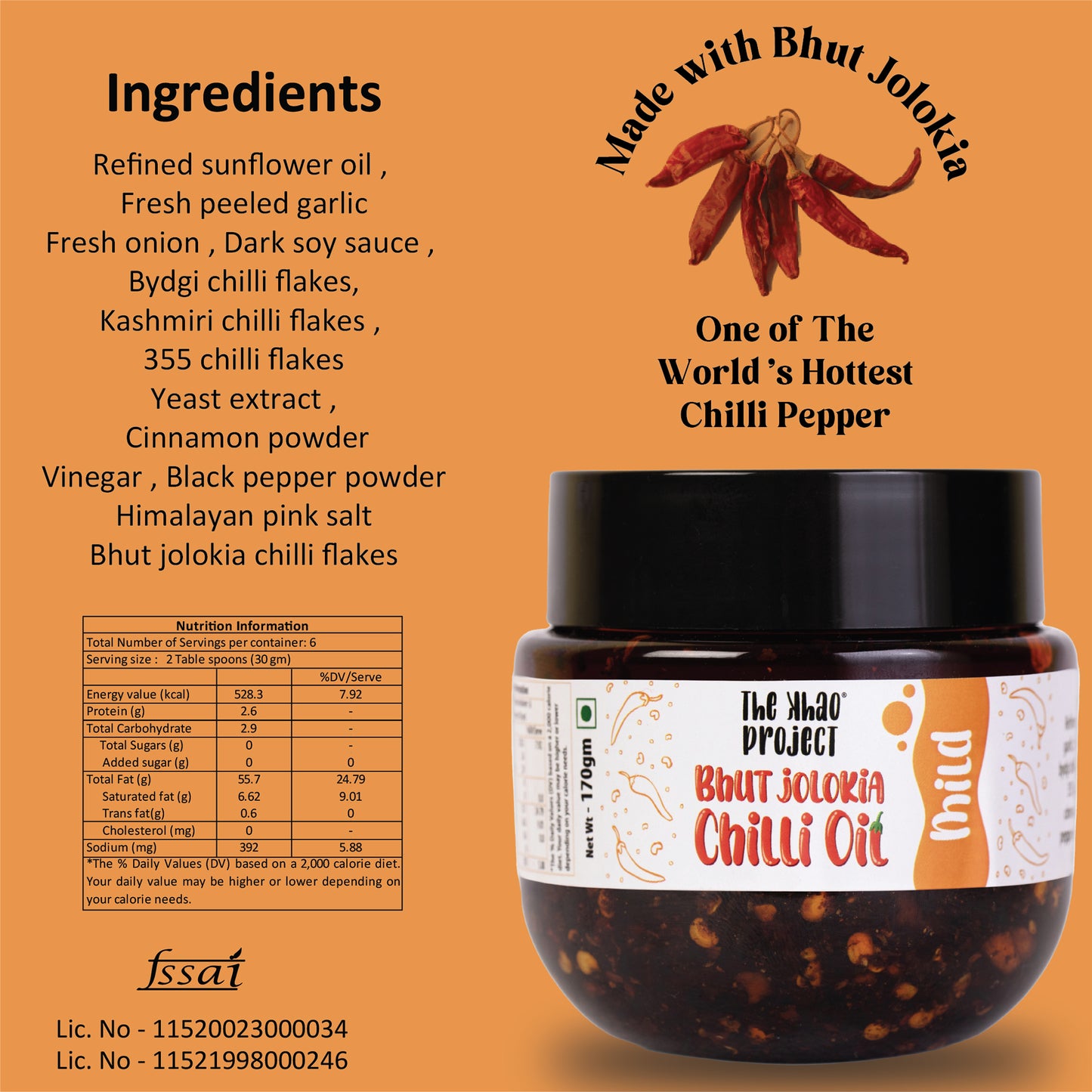 The Khao Project Bhut Jolokia Crunchy Chilli Oil- Mild