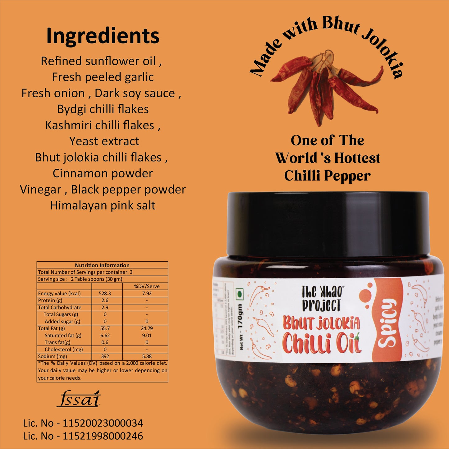 The Khao Project Bhut Jolokia Crunchy Chilli Oil- Spicy
